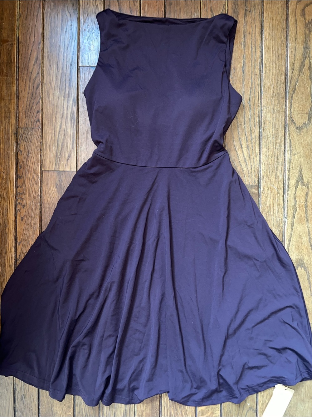 OGL Plum Stretchy Boatneck Fit-and-Flare Mini Bra Dress Pockets Size Small NWT